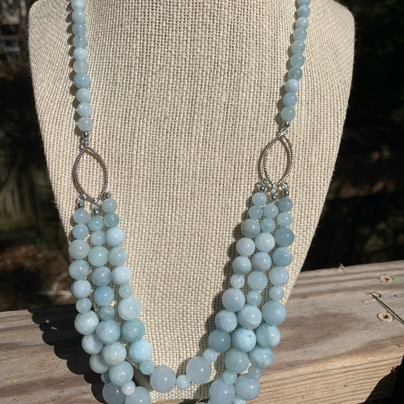 Aquamarine 3 strand necklace.Beautiful - Picture 5 of 5